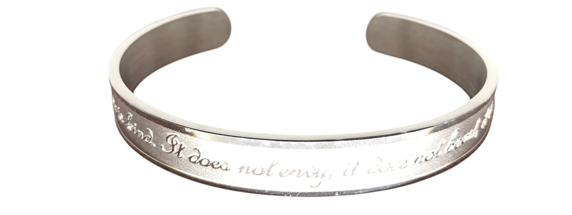1 Corinthians 13:4 "Love is patient, Love is kind. It does not boast, it is not proud"