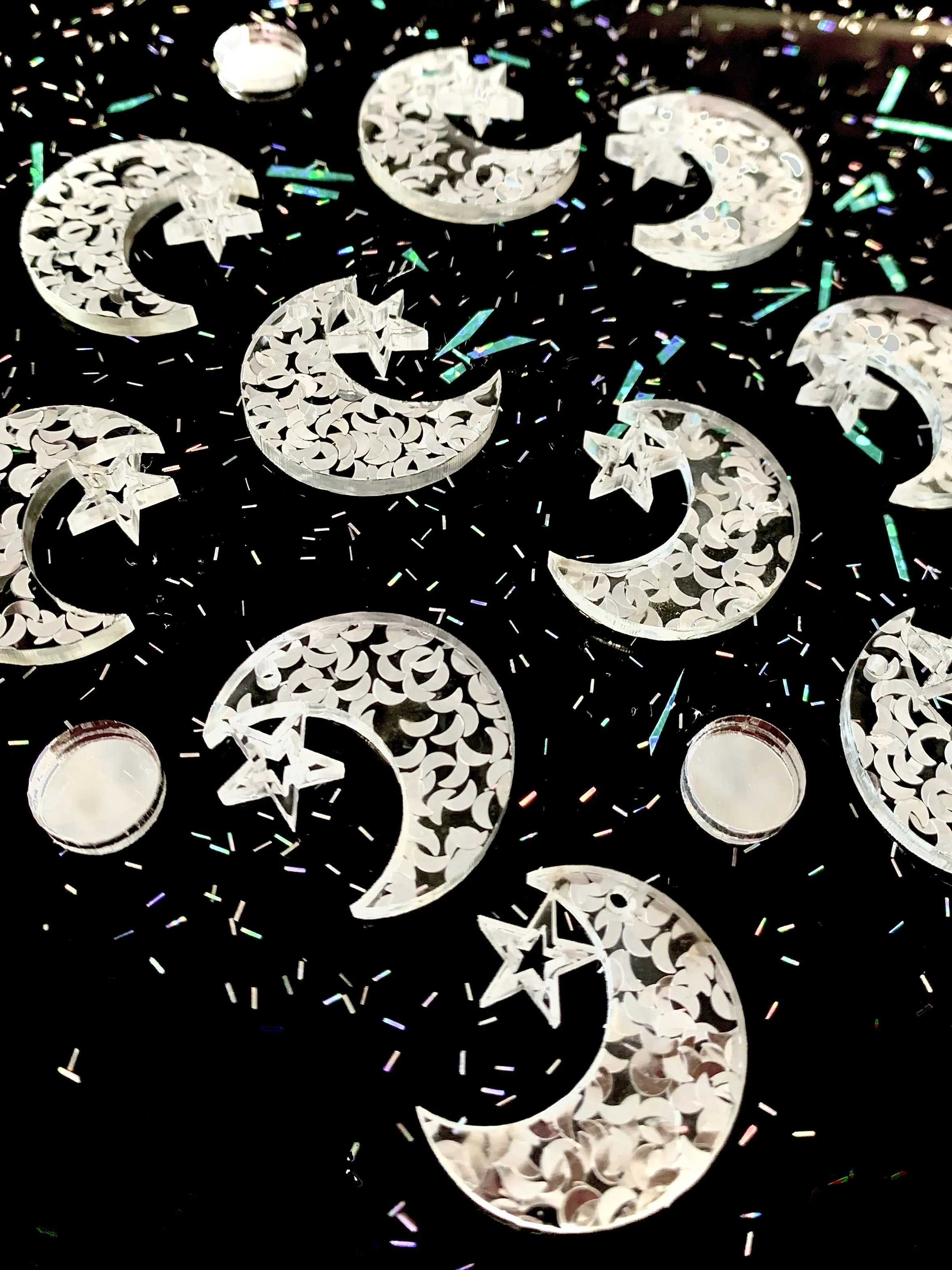 10 silver moons with star (25mm)