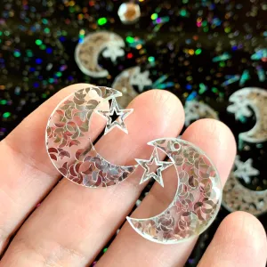 10 silver moons with star (25mm)