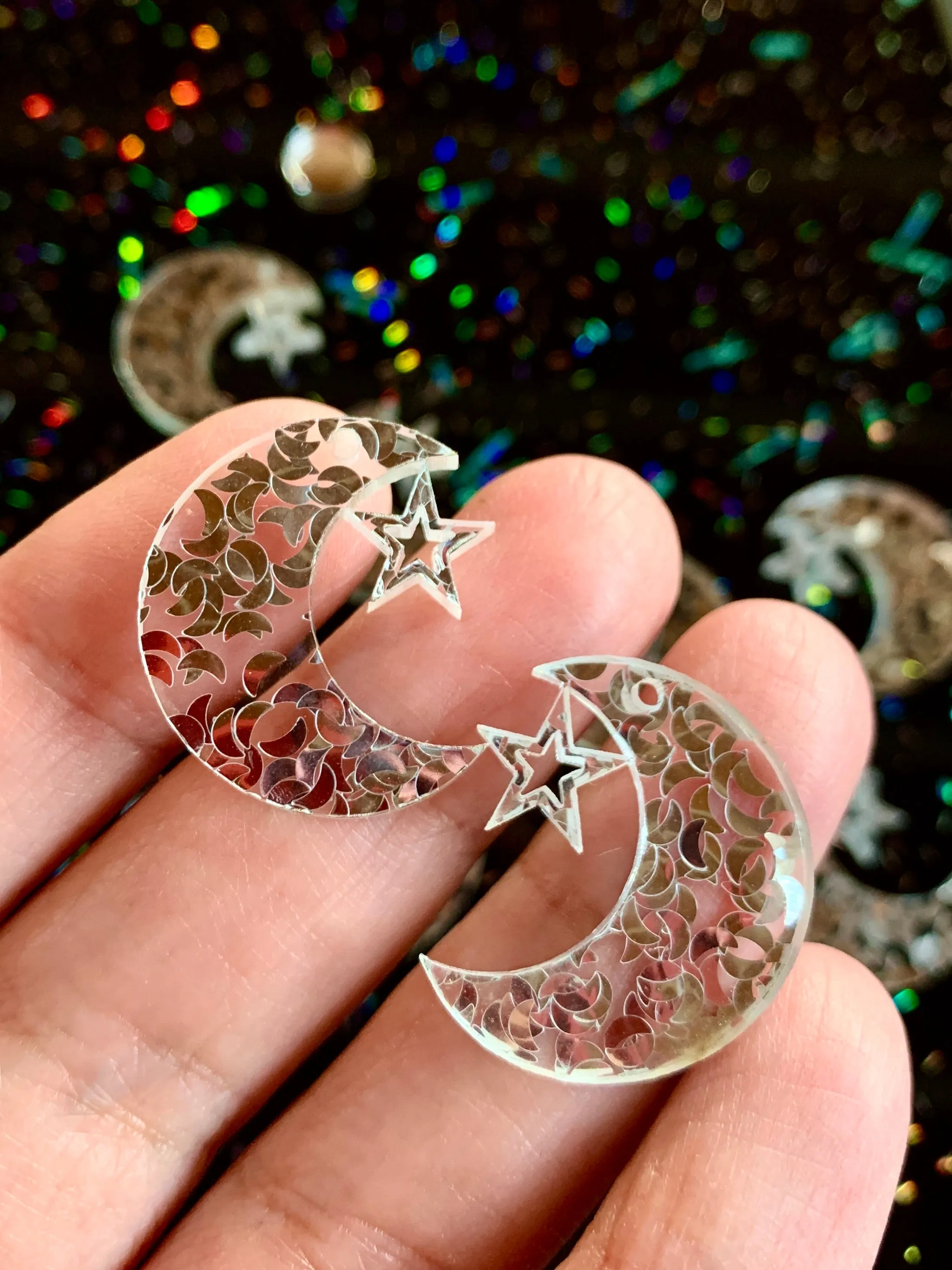 10 silver moons with star (25mm)