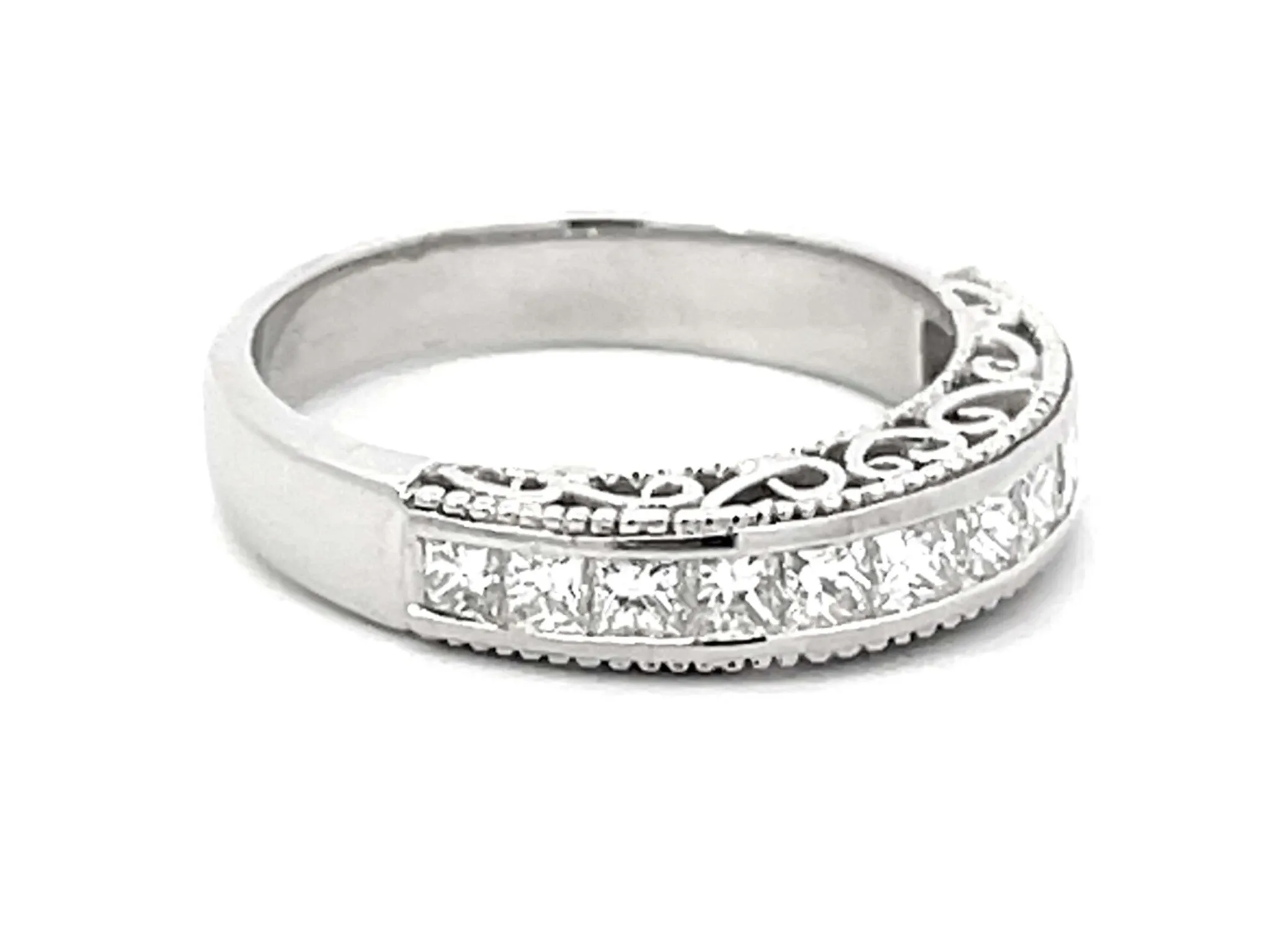 1.00 Carat 12 Princess Cut Diamond Band Ring Platinum