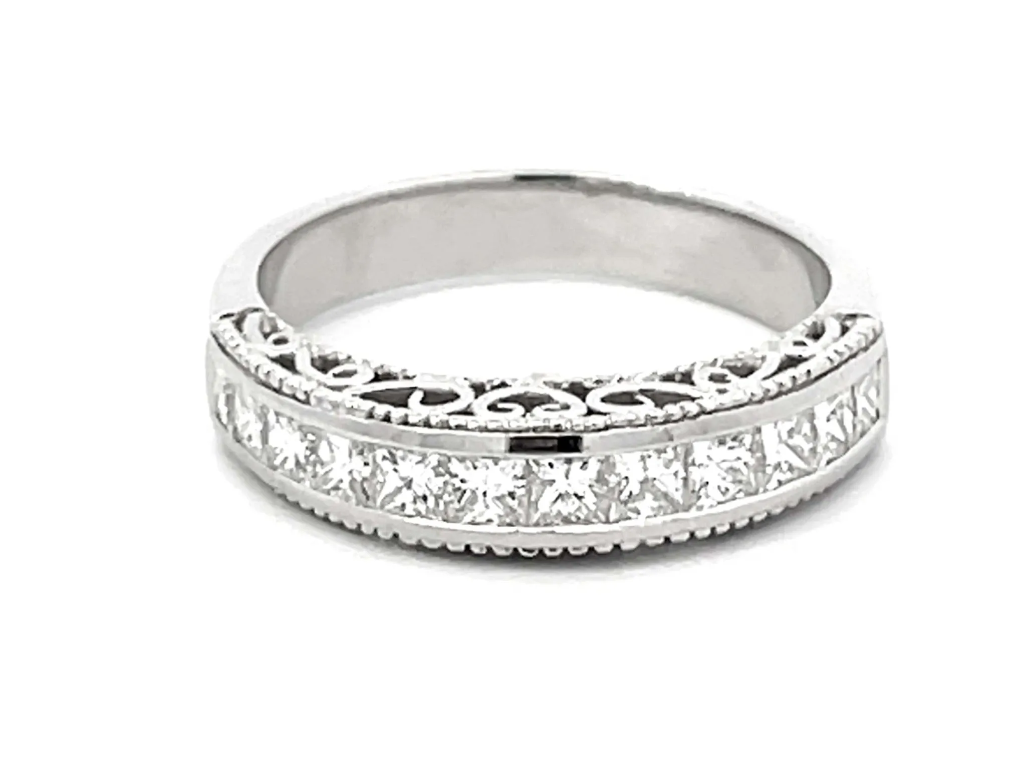 1.00 Carat 12 Princess Cut Diamond Band Ring Platinum