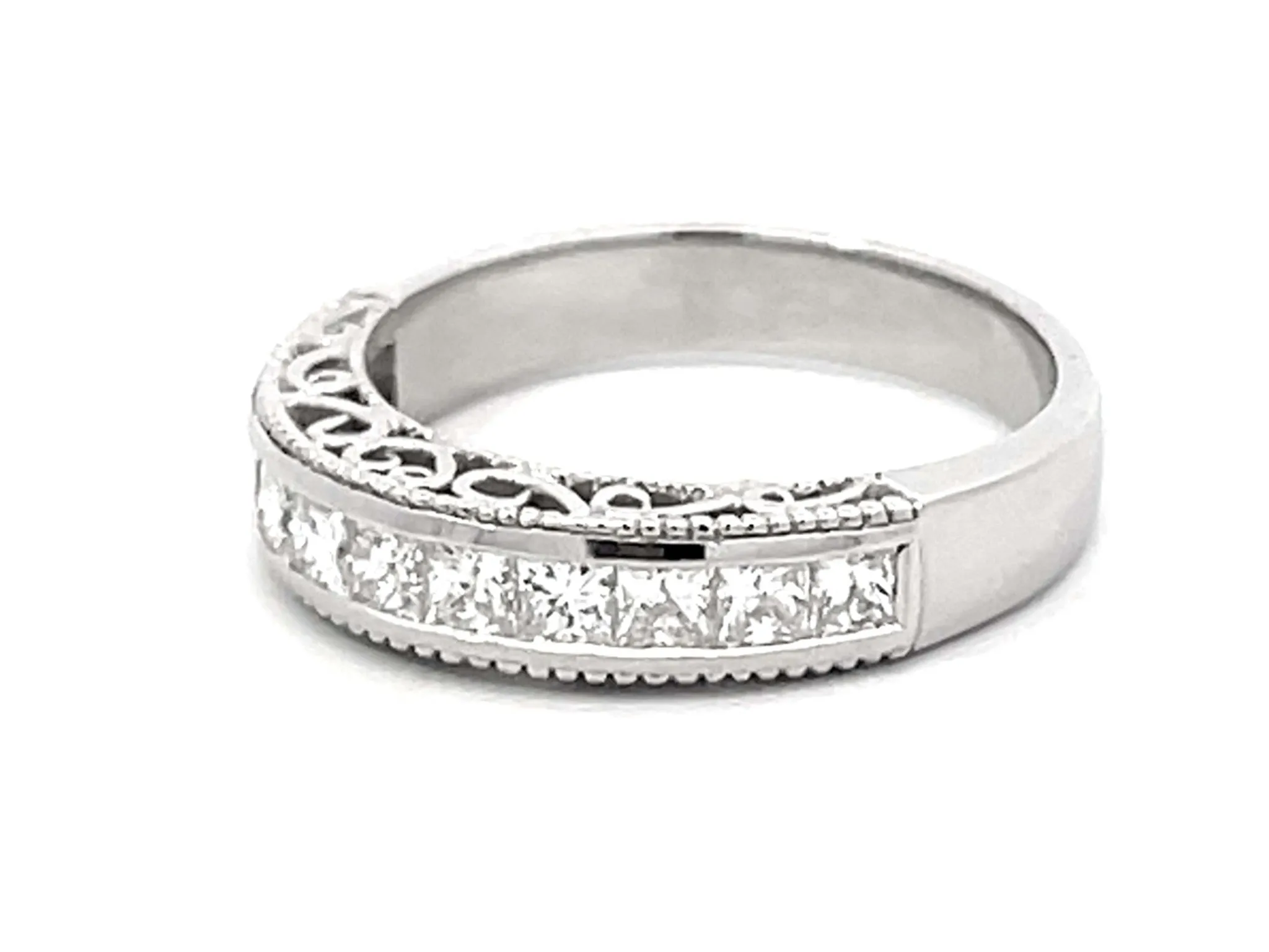 1.00 Carat 12 Princess Cut Diamond Band Ring Platinum