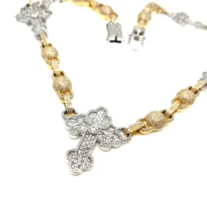 10K Gold Cross Beads Two Tone Iced Out Diamonds 22" Hip Hop Mens Chain Necklace - SNK34621