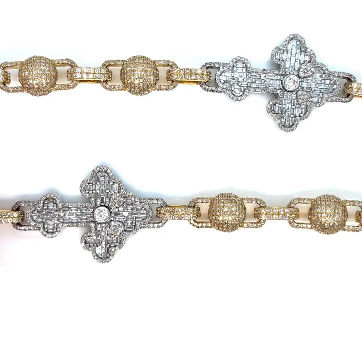 10K Gold Cross Beads Two Tone Iced Out Diamonds 22" Hip Hop Mens Chain Necklace - SNK34621