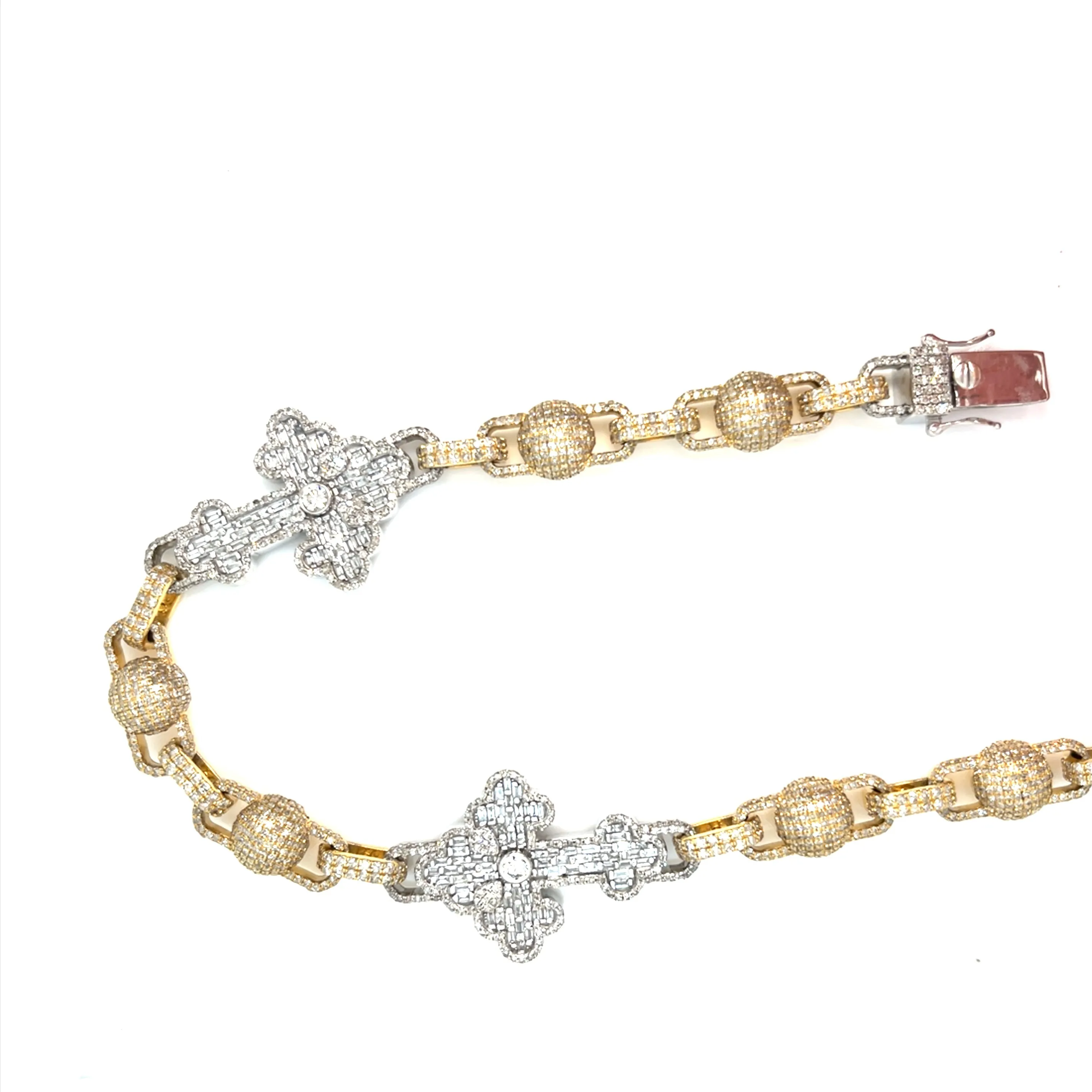 10K Gold Cross Beads Two Tone Iced Out Diamonds 22" Hip Hop Mens Chain Necklace - SNK34621