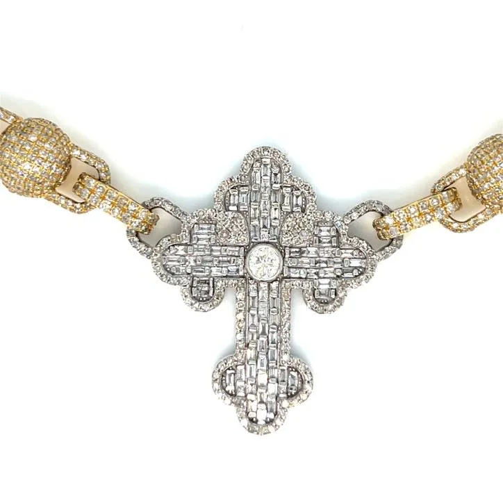 10K Gold Cross Beads Two Tone Iced Out Diamonds 22" Hip Hop Mens Chain Necklace - SNK34621