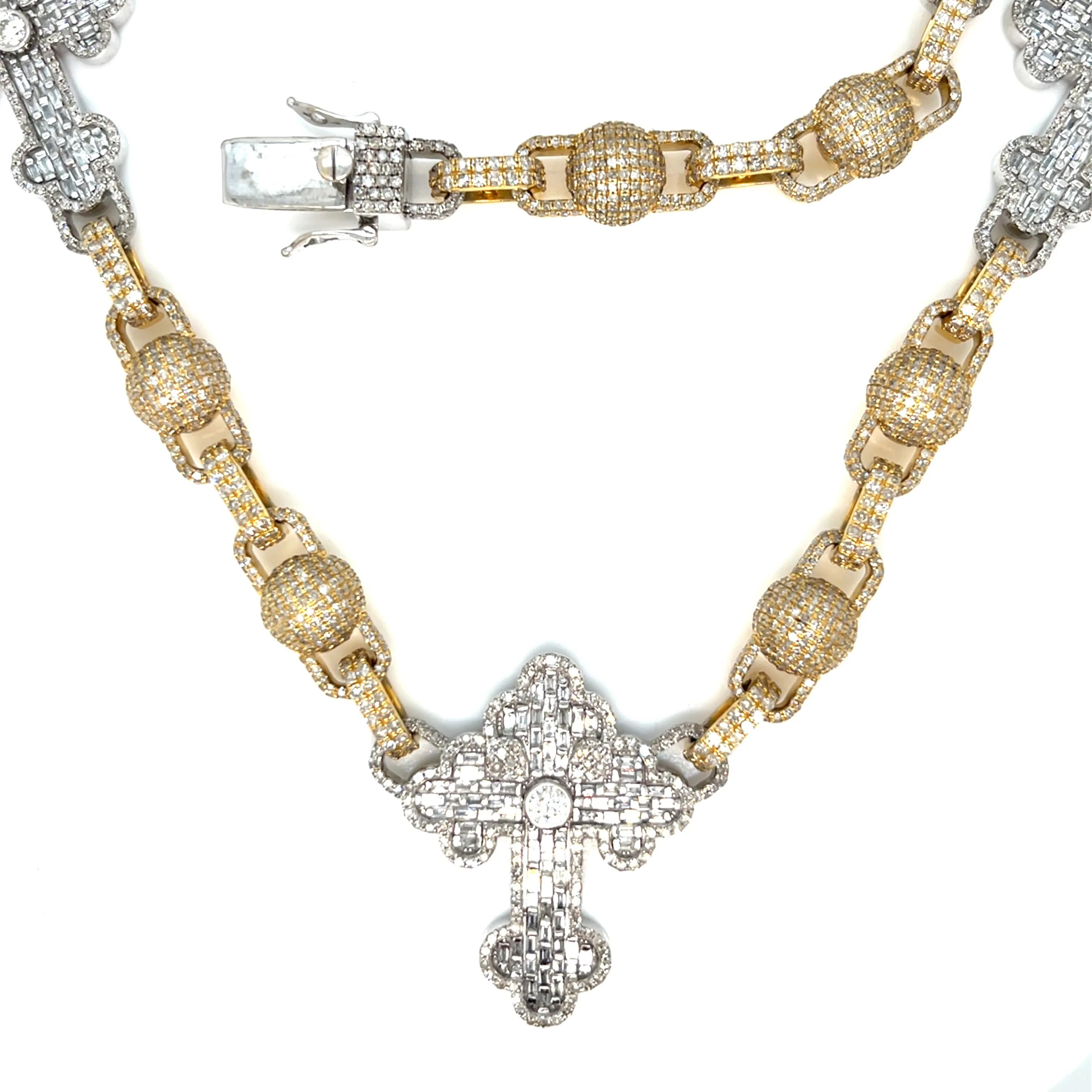 10K Gold Cross Beads Two Tone Iced Out Diamonds 22" Hip Hop Mens Chain Necklace - SNK34621
