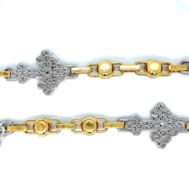10K Gold Cross Beads Two Tone Iced Out Diamonds 22" Hip Hop Mens Chain Necklace - SNK34621
