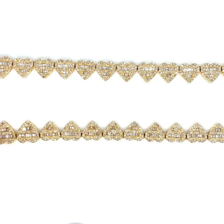10K Gold Hearts Brilliant Baguette Diamonds 18" Chain Necklace - SNK19860A