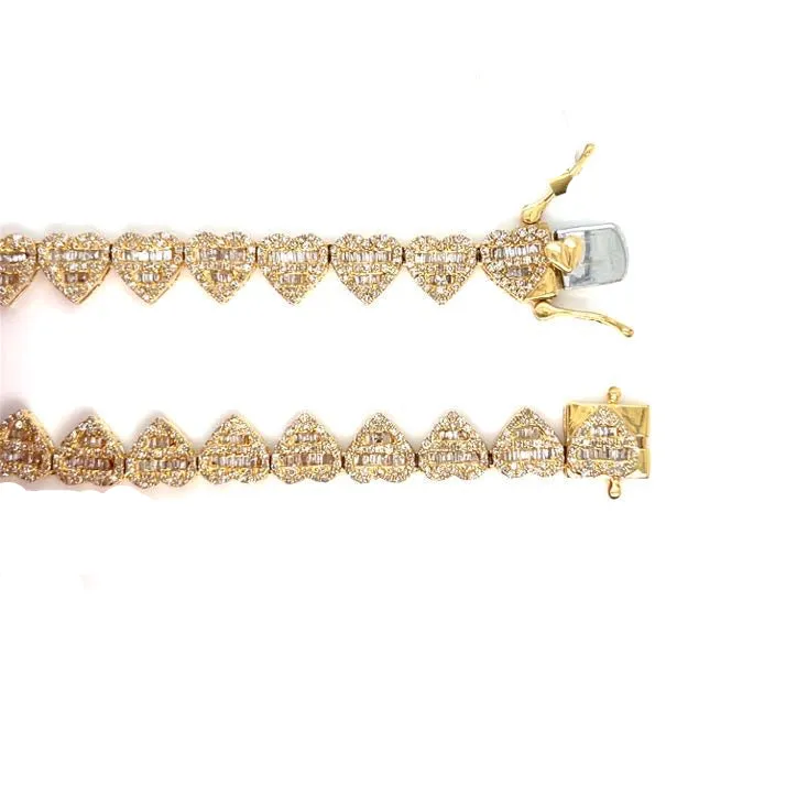 10K Gold Hearts Brilliant Baguette Diamonds 18" Chain Necklace - SNK19860A