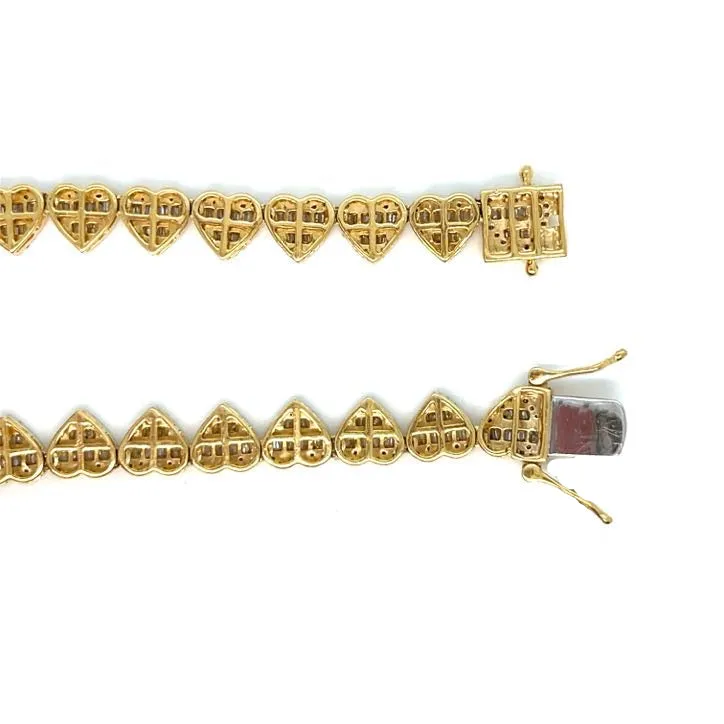 10K Gold Hearts Brilliant Baguette Diamonds 18" Chain Necklace - SNK19860A