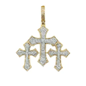 10k Gold Three Cross Iced Out Hip Hop Pendant 1.7ct of Natural Diamonds - SP26566