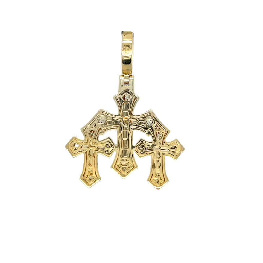 10k Gold Three Cross Iced Out Hip Hop Pendant 1.7ct of Natural Diamonds - SP26566