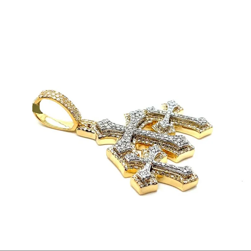 10k Gold Three Cross Iced Out Hip Hop Pendant 1.7ct of Natural Diamonds - SP26566
