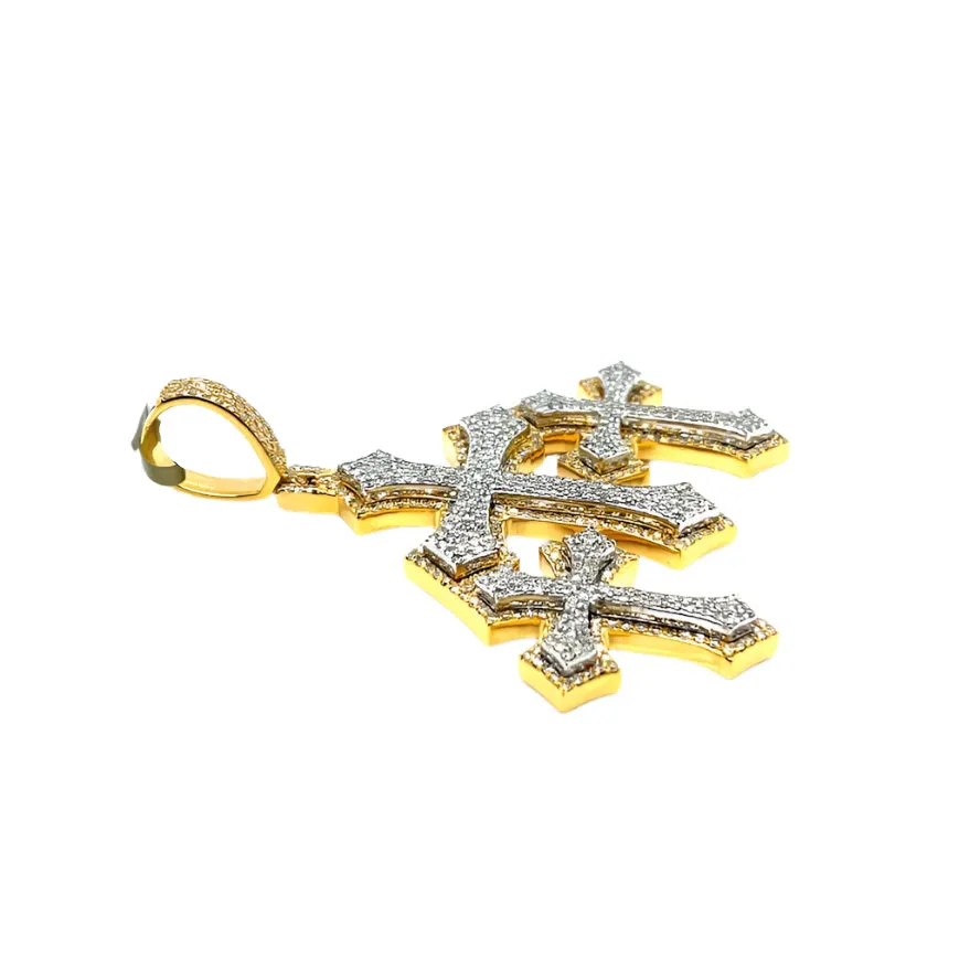 10k Gold Three Cross Iced Out Hip Hop Pendant 1.7ct of Natural Diamonds - SP26566