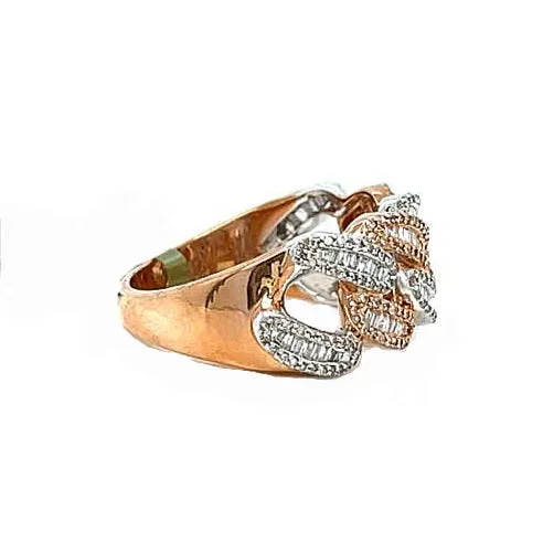 10k Gold Two tone White-Rose 1.24ct Diamonds Cuban Link Ring - SR19033