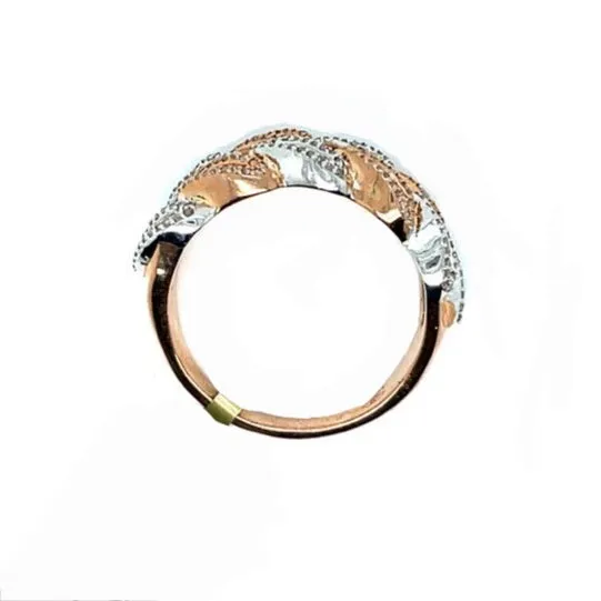 10k Gold Two tone White-Rose 1.24ct Diamonds Cuban Link Ring - SR19033