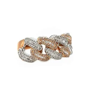 10k Gold Two tone White-Rose 1.24ct Diamonds Cuban Link Ring - SR19033