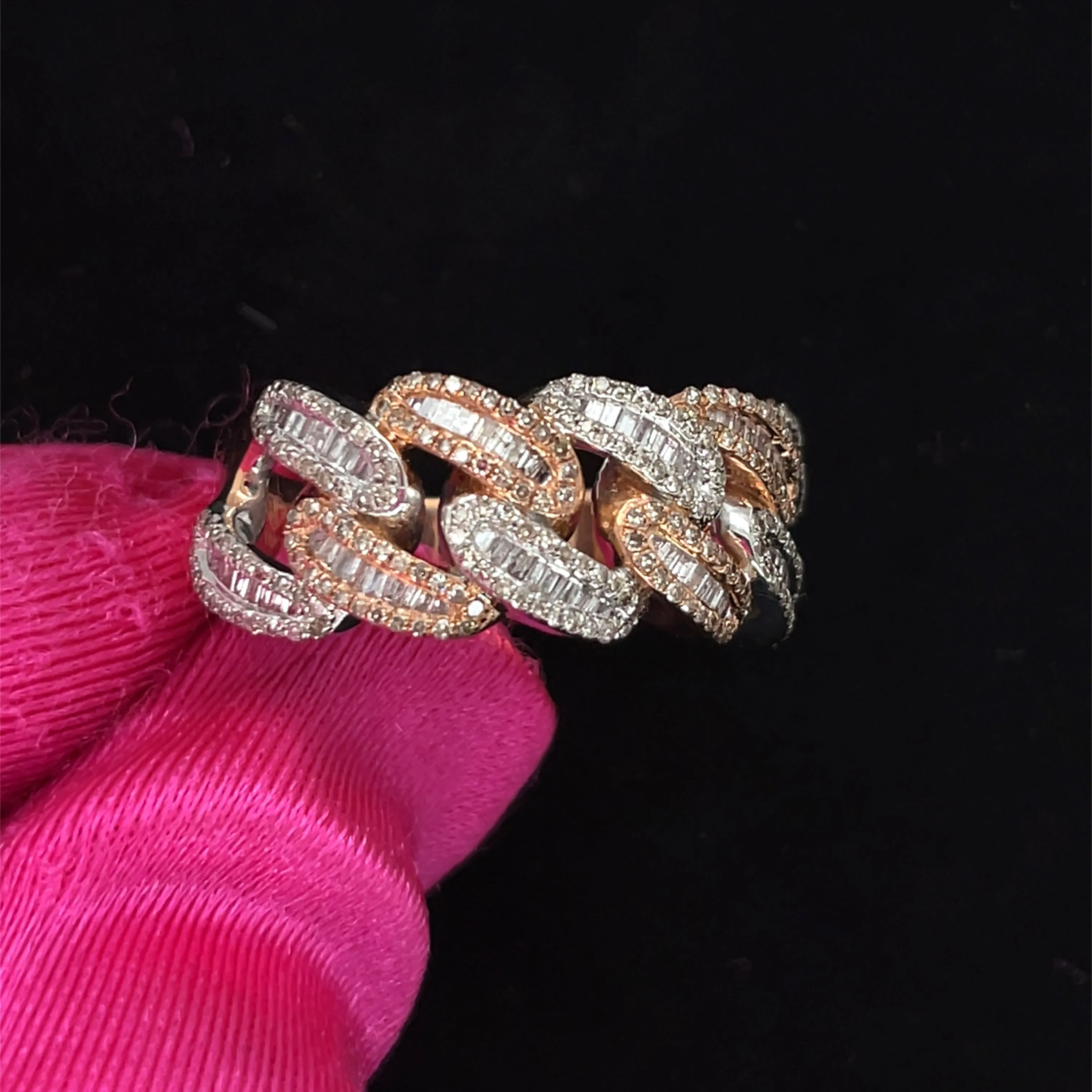 10k Gold Two tone White-Rose 1.24ct Diamonds Cuban Link Ring - SR19033