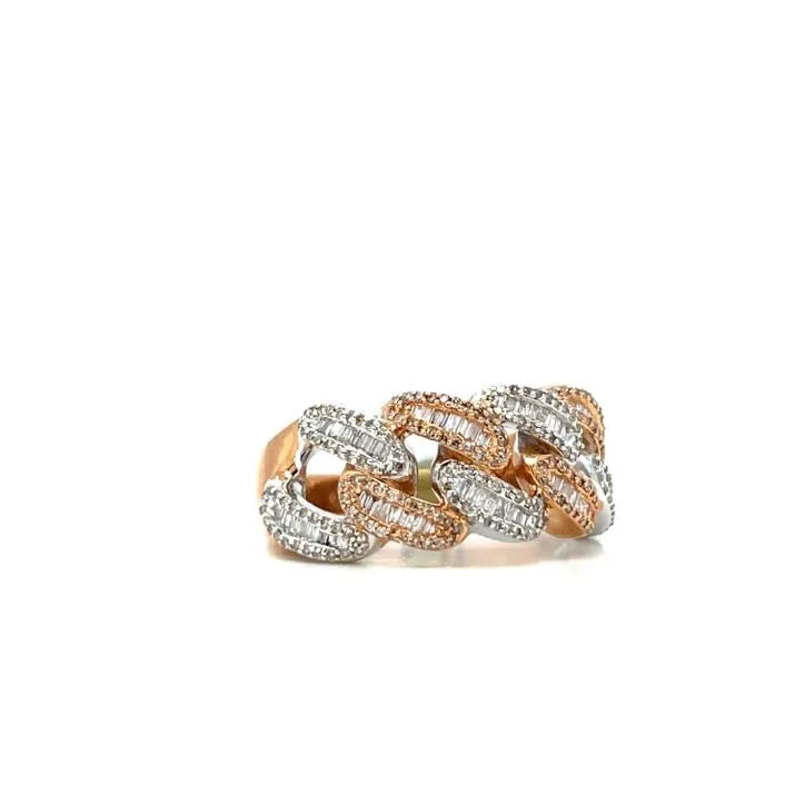 10k Gold Two tone White-Rose 1.24ct Diamonds Cuban Link Ring - SR19033