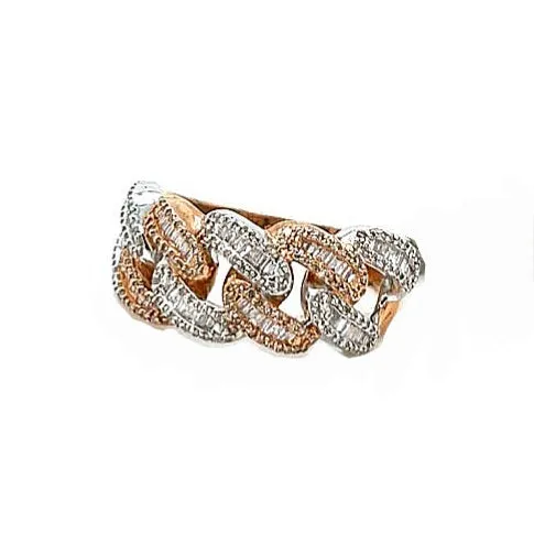10k Gold Two tone White-Rose 1.24ct Diamonds Cuban Link Ring - SR19033