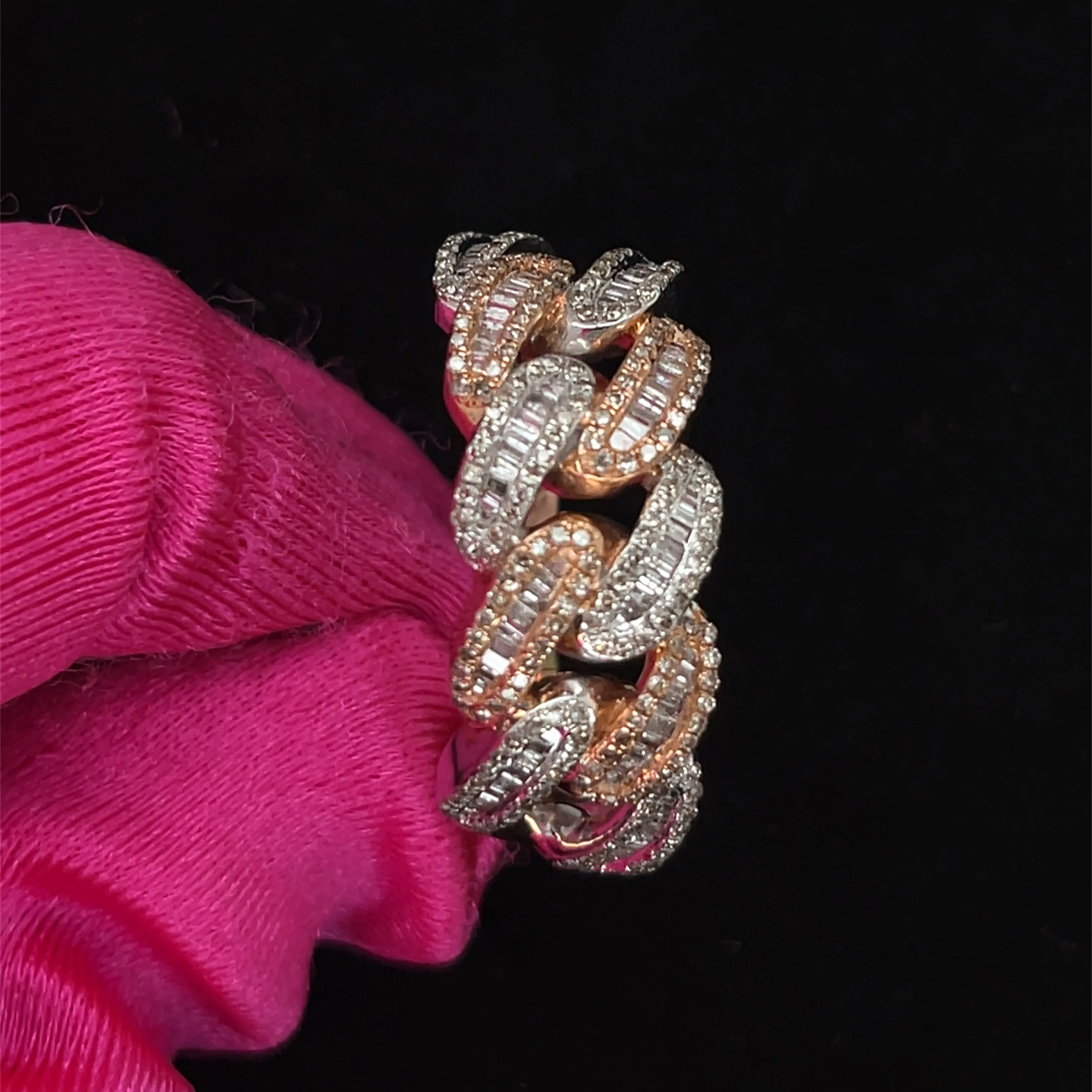 10k Gold Two tone White-Rose 1.24ct Diamonds Cuban Link Ring - SR19033
