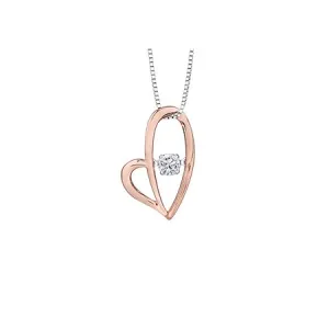 10K Rose and White Gold (0.12ct) Dancing Diamond Heart Pendant