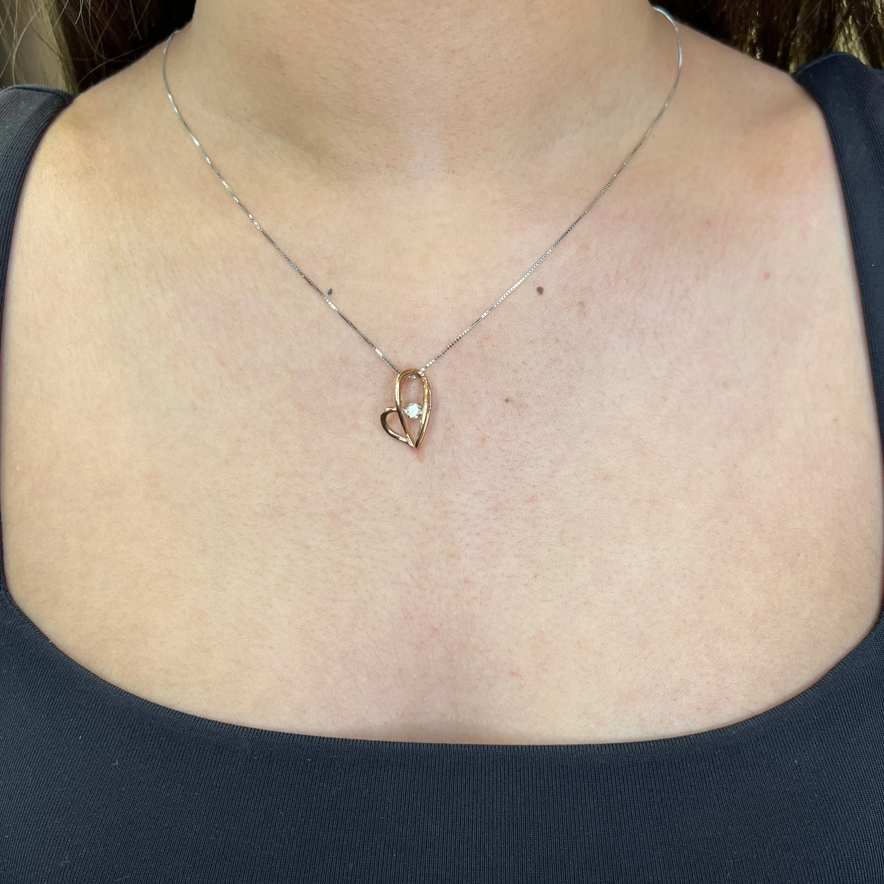 10K Rose and White Gold (0.12ct) Dancing Diamond Heart Pendant