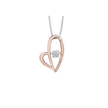 10K Rose and White Gold (0.12ct) Dancing Diamond Heart Pendant