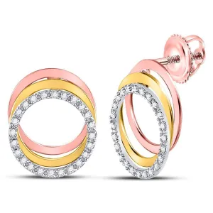 10K Tri-Tone Gold Round Diamond Circle Stud Earrings 1/5 Cttw