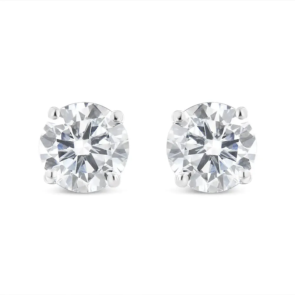 10K White Gold 1.00 Cttw Round Brilliant-Cut Near Colorless Diamond Classic 4-Prong Stud Earrings with Screw Backs (I-J Color, I1-I2 Clarity)