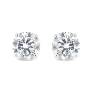 10K White Gold 1.00 Cttw Round Brilliant-Cut Near Colorless Diamond Classic 4-Prong Stud Earrings with Screw Backs (I-J Color, I1-I2 Clarity)