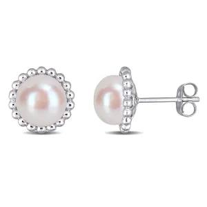 10K White Gold Pearl Halo Stud Earrings