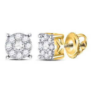 10K White Gold Round Diamond Cluster Solitaire Stud Earrings 1/2 Cttw
