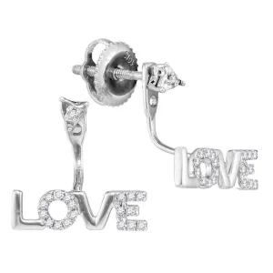 10K White Gold Round Diamond Love Stud Jacket Earrings 1/10 Cttw