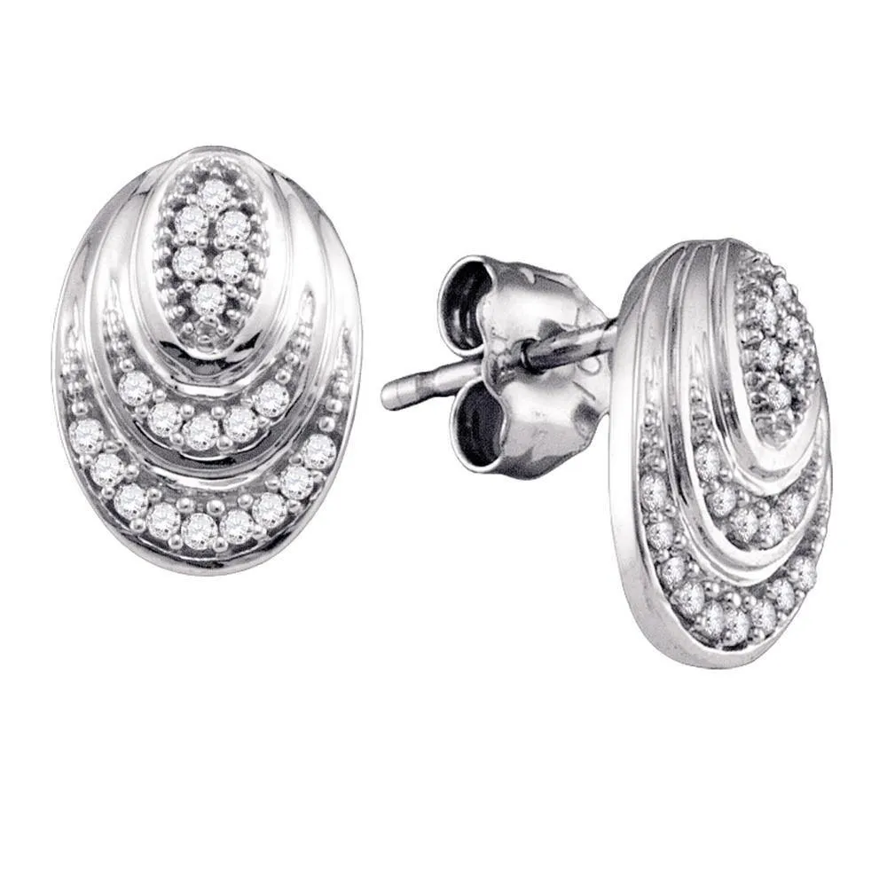 10K White Gold Round Diamond Oval Stud Earrings 1/8 Cttw