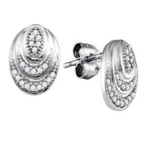 10K White Gold Round Diamond Oval Stud Earrings 1/8 Cttw