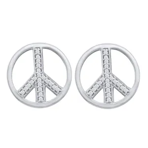 10K White Gold Round Diamond Peace Sign Stud Earrings 1/6 Cttw