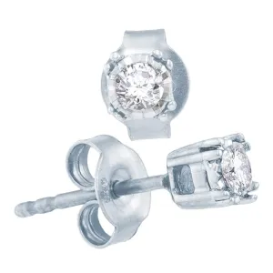 10K White Gold Round Diamond Solitaire Stud Earrings 1/5 Cttw