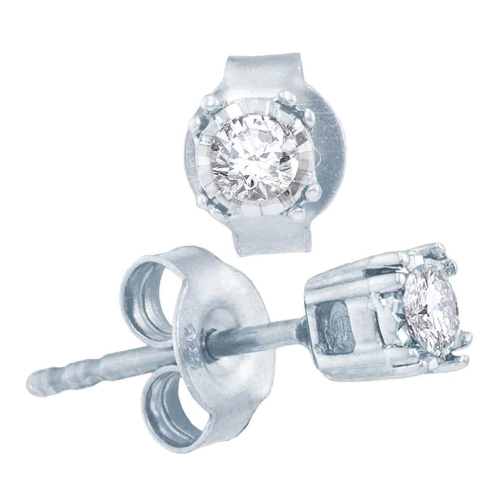 10K White Gold Round Diamond Solitaire Stud Earrings 1/5 Cttw