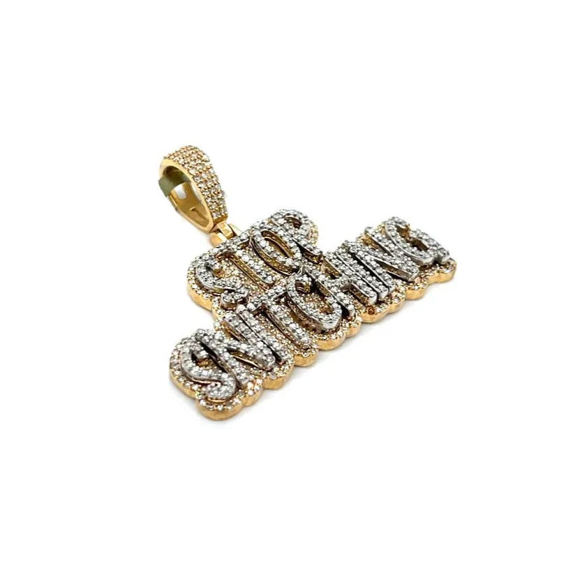 10k White Gold Two Tone "STOP SNITCHING" Diamonds Pendant with 1.89ct - CSP16128