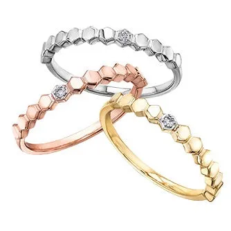 10K White, Yellow or Rose Gold (0.02ct) Diamond Stackable Wedding Band White