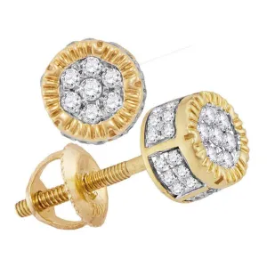 10K Yellow Gold Mens Round Diamond 3D Circle Cluster Stud Earrings 1/4 Cttw