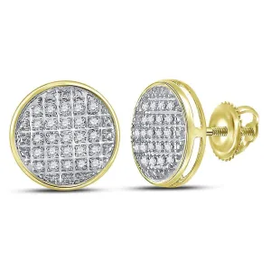 10K Yellow Gold Mens Round Diamond Circle Cluster Stud Earrings 1/8 Cttw