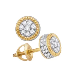 10K Yellow Gold Mens Round Diamond Fluted Flower Cluster Stud Earrings 1/2 Cttw