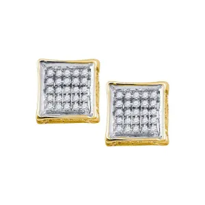 10K Yellow Gold Mens Round Diamond Square Cluster Stud Earrings 1/8 Cttw