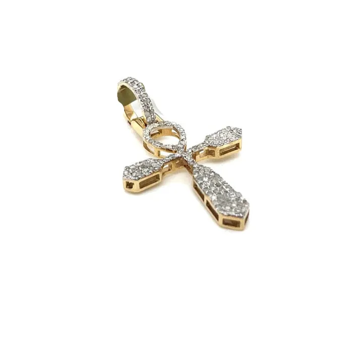 10k Yellow Gold Pave Natural Diamonds .58ct Ankh Pendant  - PD1182