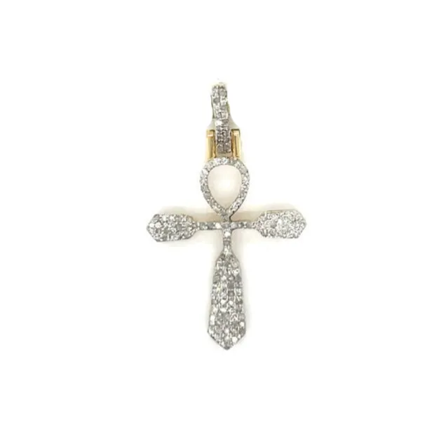 10k Yellow Gold Pave Natural Diamonds .58ct Ankh Pendant  - PD1182