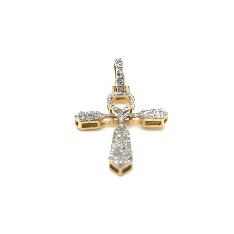 10k Yellow Gold Pave Natural Diamonds .58ct Ankh Pendant  - PD1182